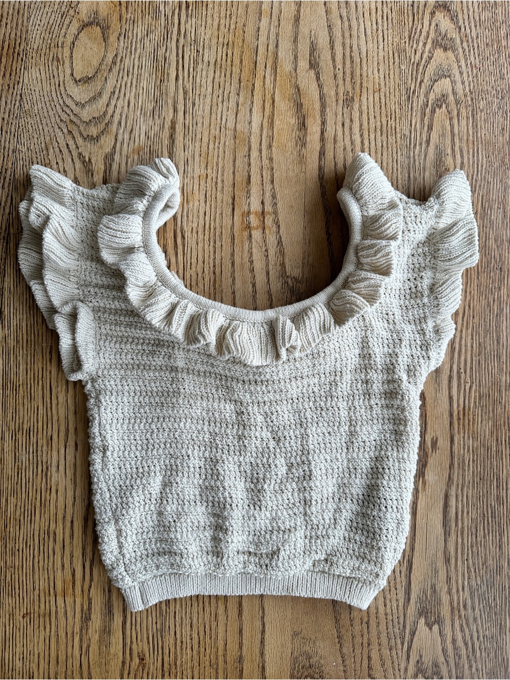H&M Ivory Knit Crop Top with Ruffle Trim